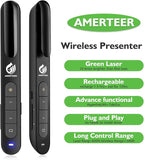 AMERTEER Wireless Presentation clicker for Powerpoint Presentations, Green Light Rechargeable Powerpoint Clicker with Laser Pointer Support Hyperlink RF 2.4GHz (1 PCS)