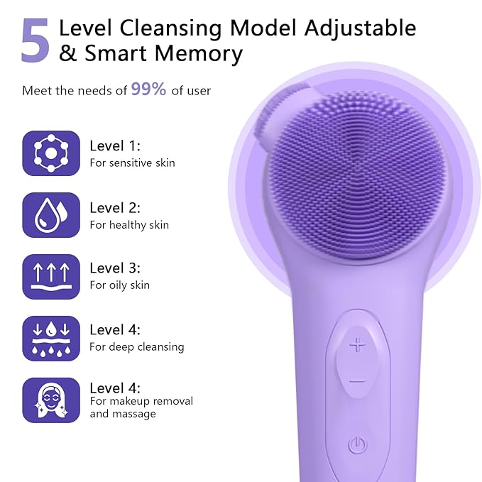 Silicone Face Scrubber, Waterproof Rechargeable Facial Cleansing Brush - Image 4