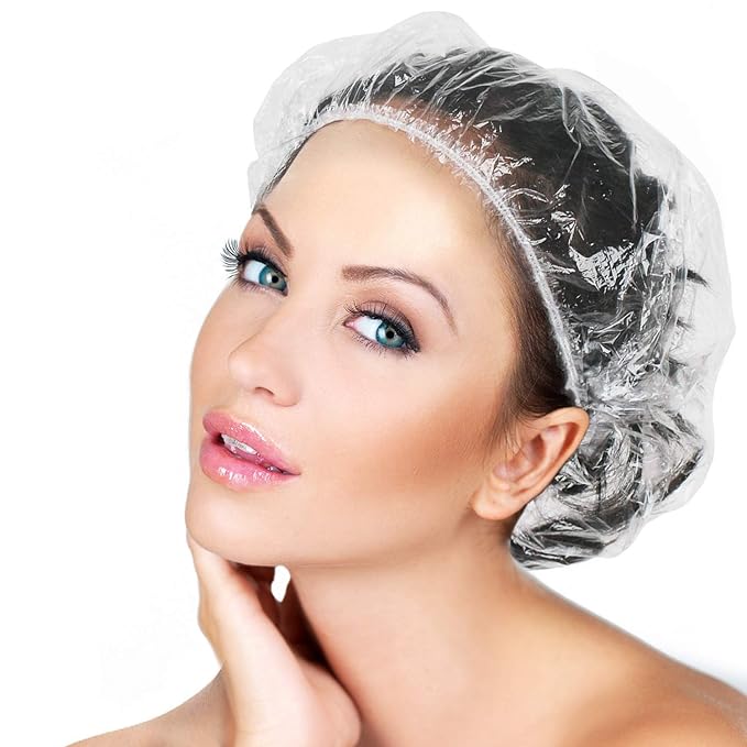 50PCS Disposable Shower Caps, Plastic Clear Thickening Bath Hair Cap and Thick by AIDIQIU