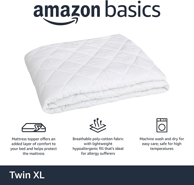 Amazon Basics Hypoallergenic Breathable Quilted Mattress Topper Pad, 18 Inches - Image 2