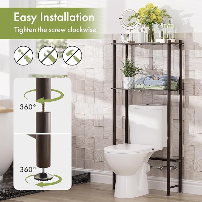 AmazerBath Bamboo Over The Toilet Storage Shelf, 2-Tier Over Toilet Bathroom - Image 5