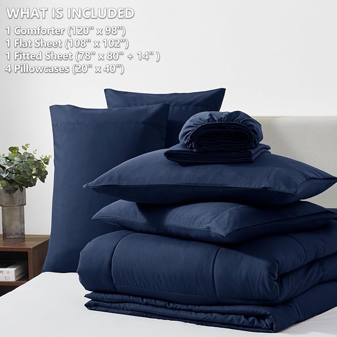 CozyLux Oversized King Comforter Sets Navy Blue, 7 Pieces Bed in a Bag - Image 6