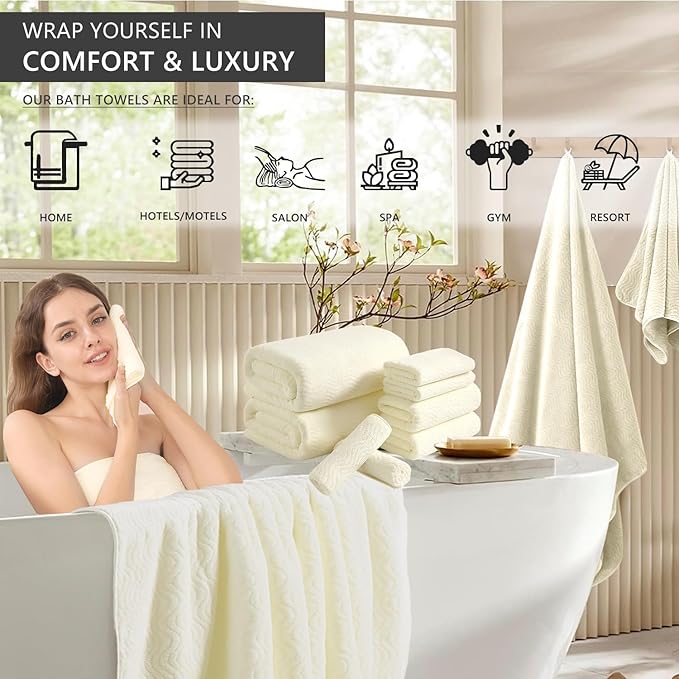 8 Piece Bath Towel Set |2 Oversized Large Bath Sheet, 2 Hand Towels, 4 - Image 2