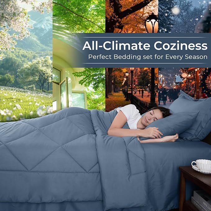 HEVUMYI Dusty Blue King Comforter Set - Image 3