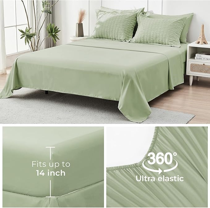 HYMOKEGE Light Green Twin XL Comforter Set Seersucker 5 Pieces, All Season - Image 7