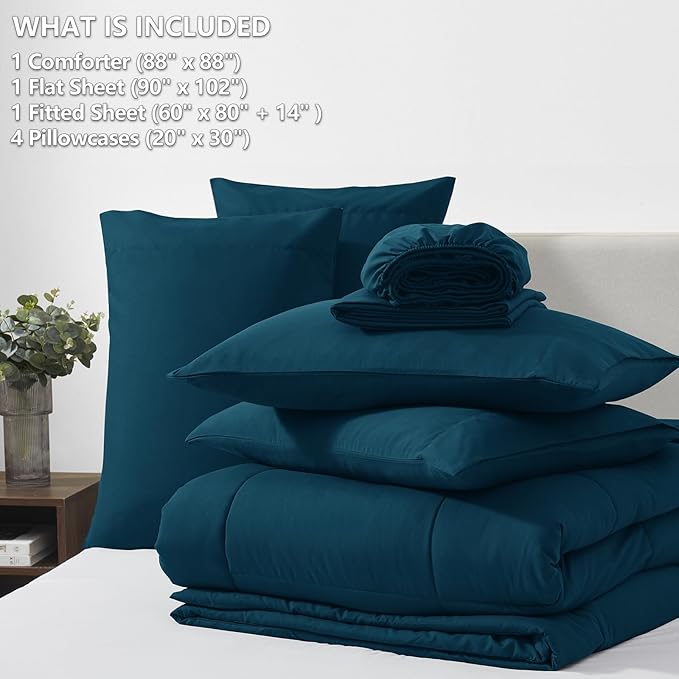 CozyLux Queen Comforter Set Lyons Blue, 7 Pieces Bed in a Bag, All Season - Image 6