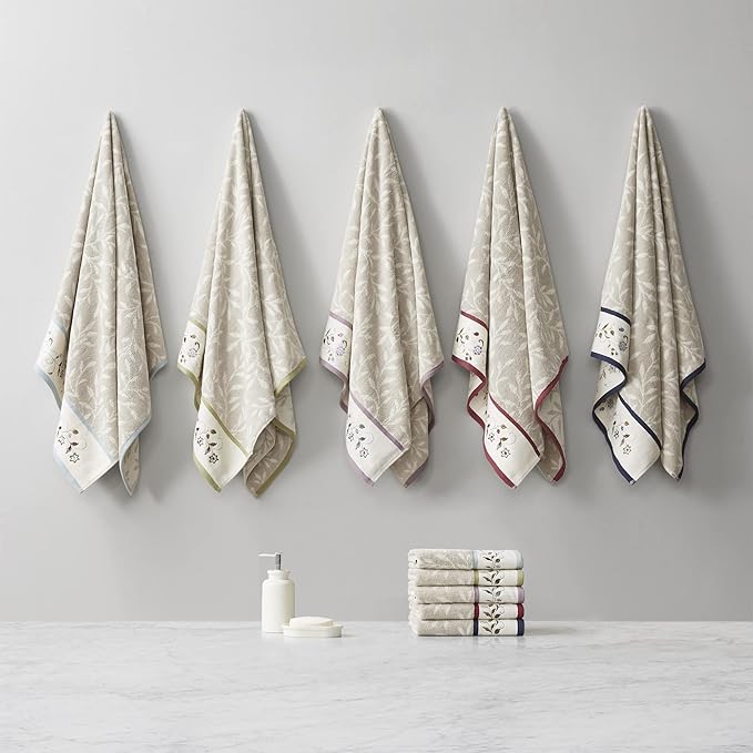 Madison Park Serene 100% Cotton Bath Towel Set Luxurious Floral Decorative - Image 4