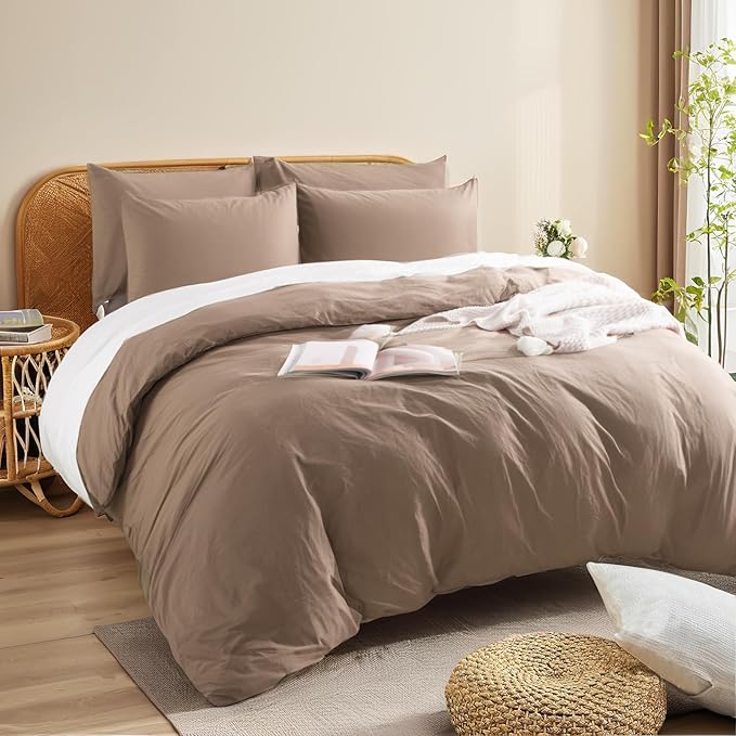NEXHOME PRO 100% Washed Cotton Duvet Cover Queen Size, Ogranic Natural Linen - Image 3