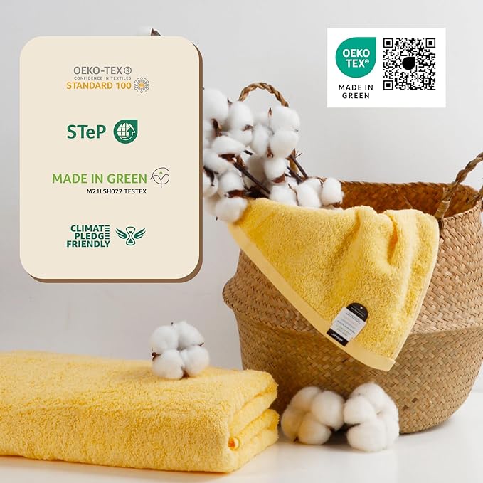 SEMAXE 4 Piece Yellow Bath Towel Set - Image 3