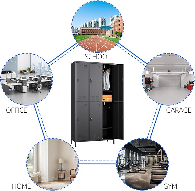 SUPEER 6 Doors Metal Locker for Employees with Combination Locks,Metal Lockers with Business Card Holder and 18 Hooks for Office Gym Home,Assembly Required,Black