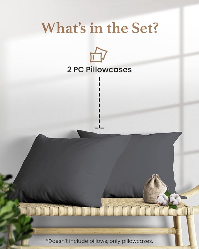 1000 TC Dark Gray Standard Pillowcases Set of 2 100% Egyptian Cotton Pillow - Image 2