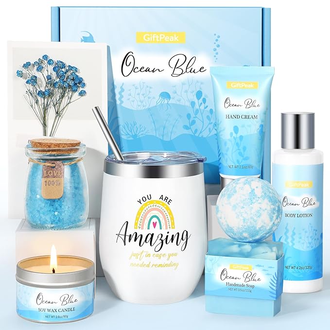 Birthday Gifts for Women, Ocean Scented Relaxing Spa Gift Baskets for Women Mom by GiftPeak