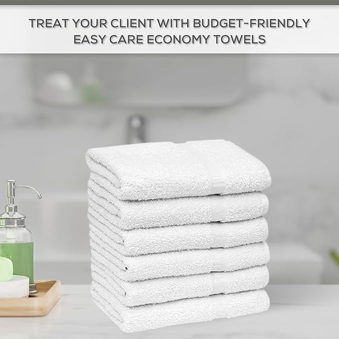 GOLD TEXTILES 12 White Economy Bath Towels Bulk Cotton Blend - Image 3