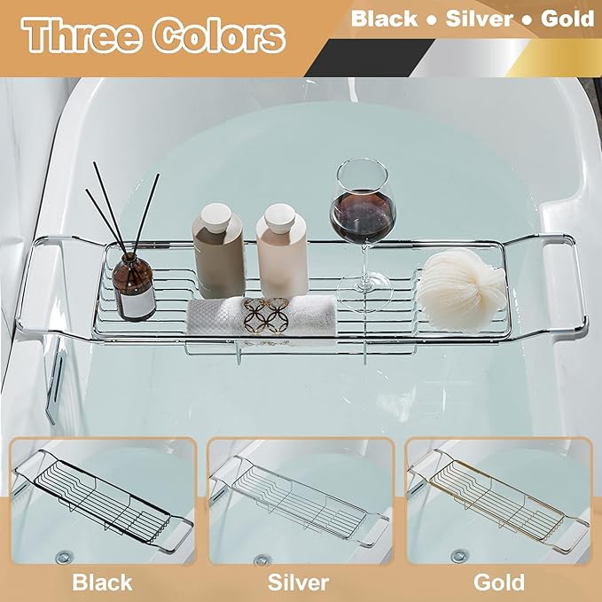 Stainless Steel Bathtub Caddy Tray, Expandable Bath Tub Tray Table, Adjustable - Image 4