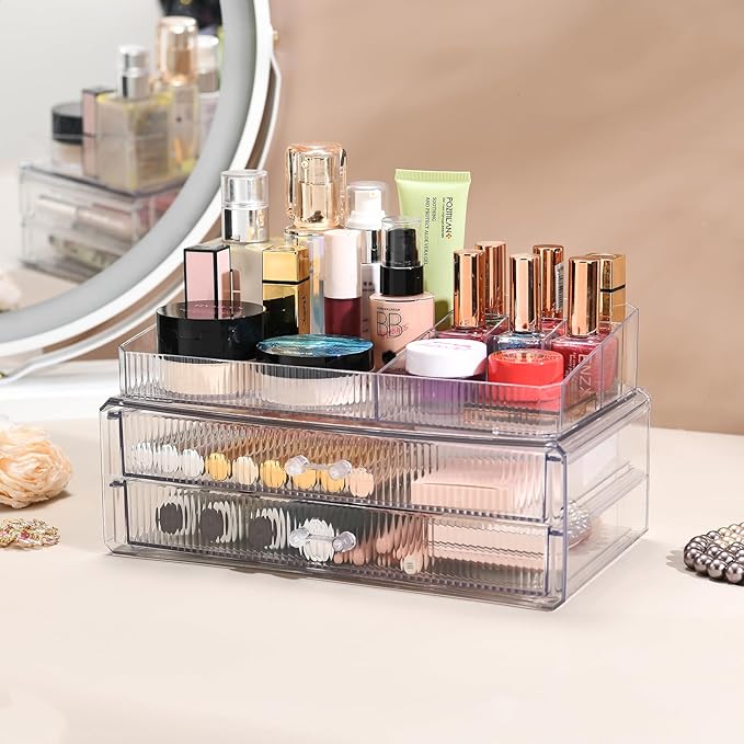 ZHIAI stackable storage drawers, acrylic storage rack, cosmetics and beauty products organizer, suitable for makeup room, bathroom, pantry, home bedroom storage