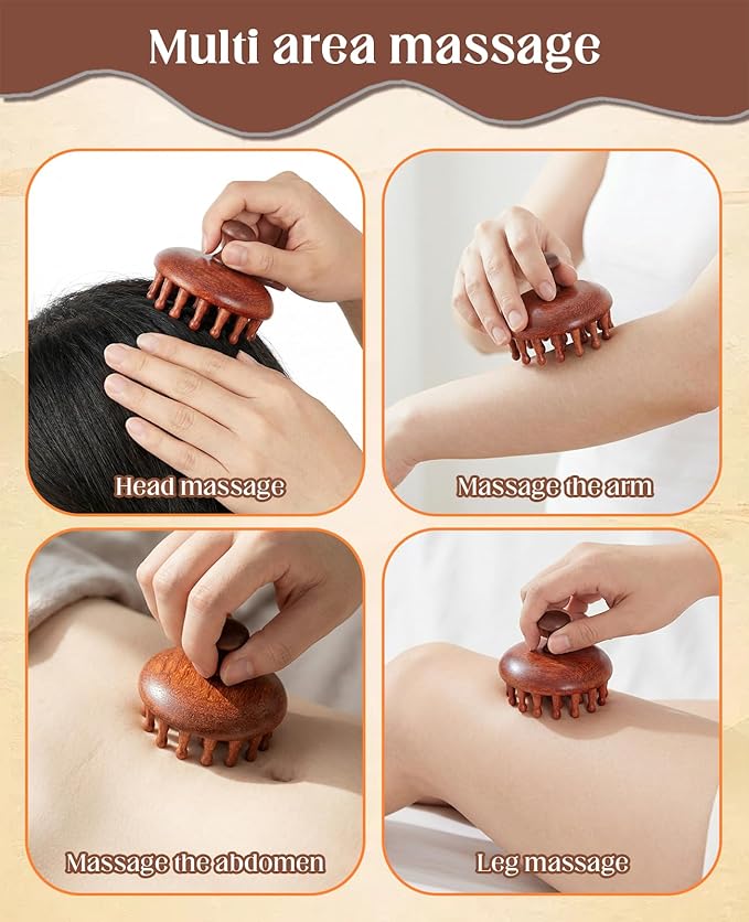4 Pack Wooden Scalp Massager Comb, Portable Manual Head Massage Brush Tool Hair - Image 5