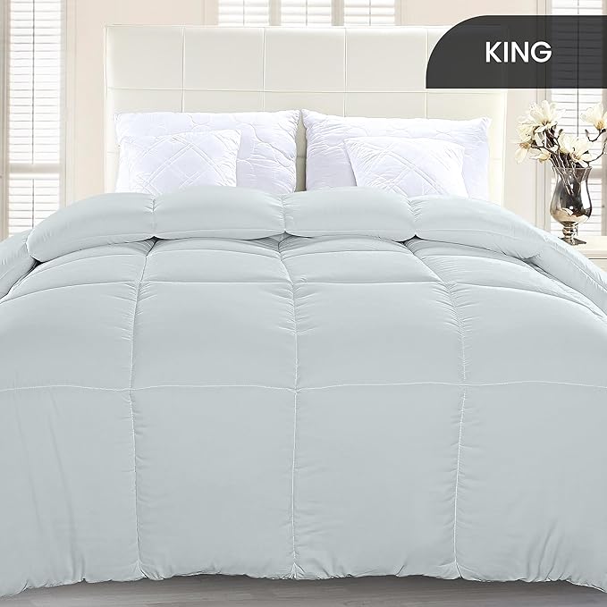 Utopia Bedding King Comforter Duvet Insert, Quilted Light Grey Comforter - Image 2