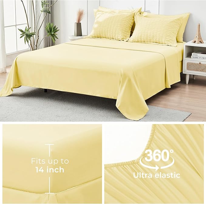 HYMOKEGE Yellow Queen Comforter Set Seersucker 7 Pieces, All Season Luxury Bed - Image 6