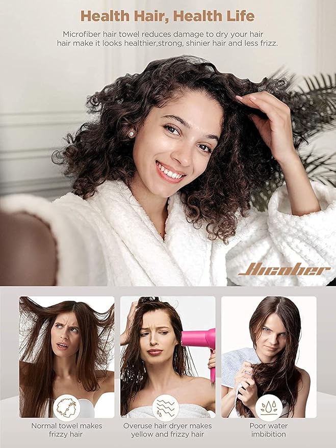 Hicober Microfiber Hair Towel Wrap, Fast Drying Hair Towels - Image 4