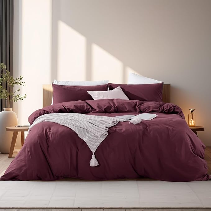 NEXHOME PRO Duvet Cover Set Queen Size Linen Look Textured 100% Washed Cotton - Image 2
