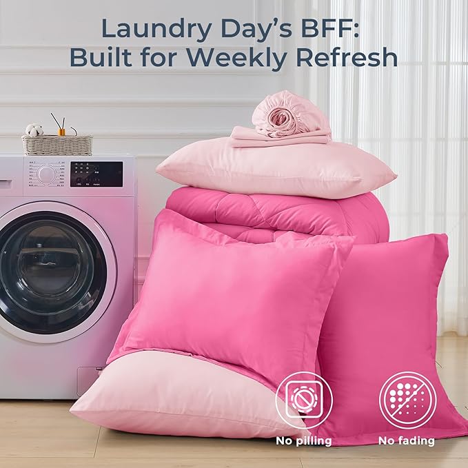 HEVUMYI Hot Pink & Baby Pink King Comforter Set - Image 7
