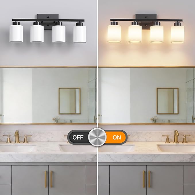 PARTPHONER 4-Light Matte Black Bathroom Light Fixtures, Modern Vanity Light - Image 5