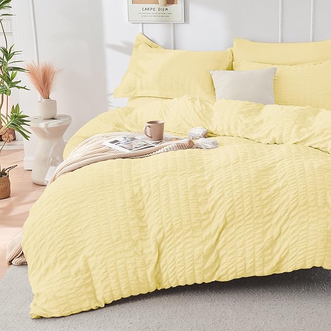 HYMOKEGE Yellow Queen Comforter Set Seersucker 7 Pieces, All Season Luxury Bed - Image 2