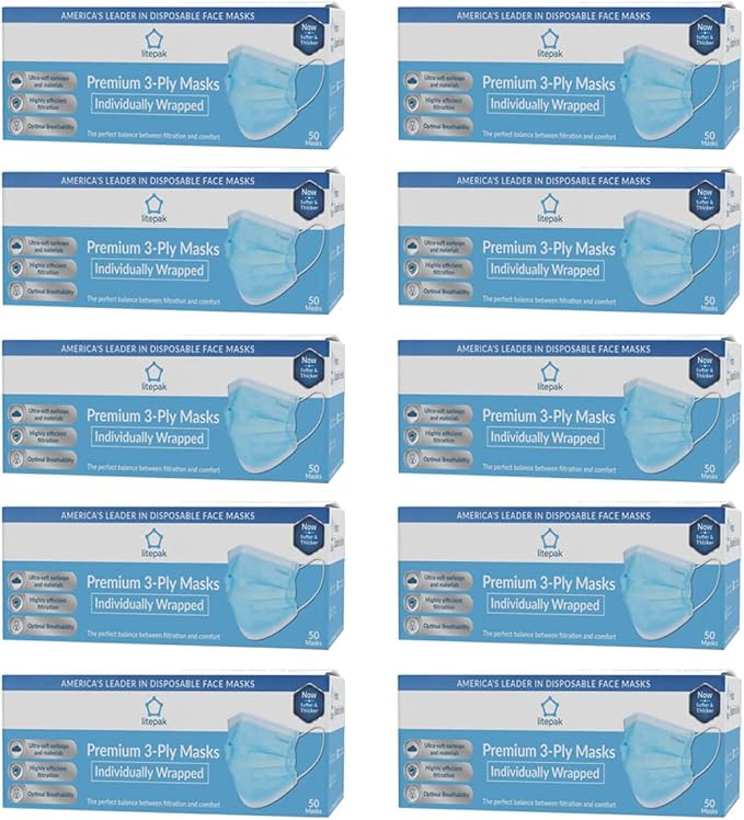 Litepak 500pcs Premium Disposable Face Mask SOFT 3ply Nose Wire - Image 6