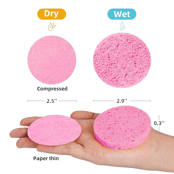 50-Count Compressed Facial Sponges|Kickleen 100% Natural Cellulose Cosmetic Spa - Image 2