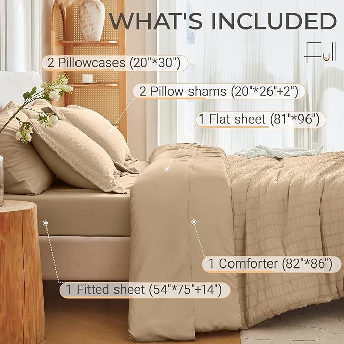 MUXHOMO 7 Pieces Full Comforter Set, Seersucker Bed in a Bag Full Size - Image 4