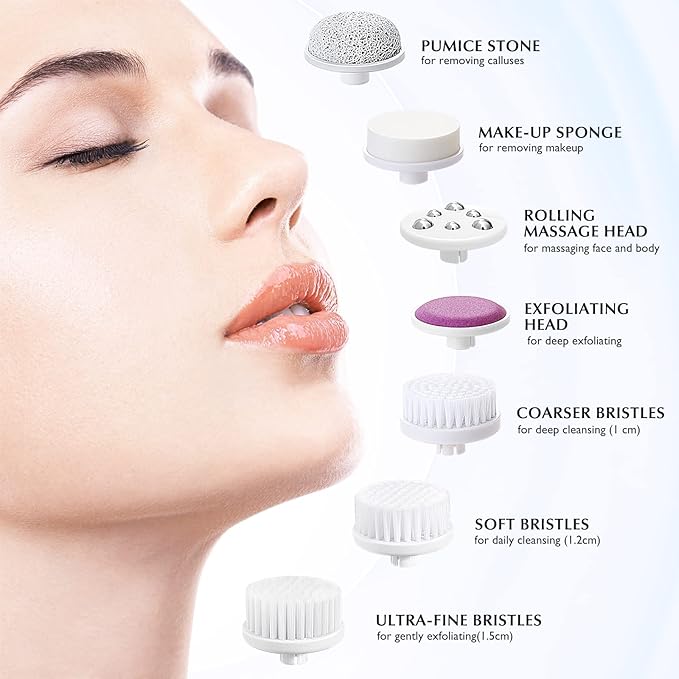 COSLUS Facial Cleansing Brush Silicone Face Scrubber: 7 in 1 FBS-D Electric - Image 4
