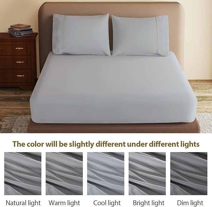 100% Egyptian Cotton Fitted Sheet Queen Size Gray, 600 Thread Count, 8-16" Deep - Image 9