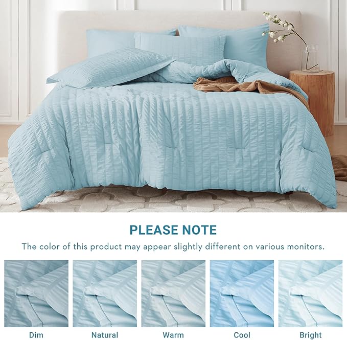 MUXHOMO 5 Pieces Twin Comforter Set, Seersucker Bed in a Bag Twin Size - Image 5