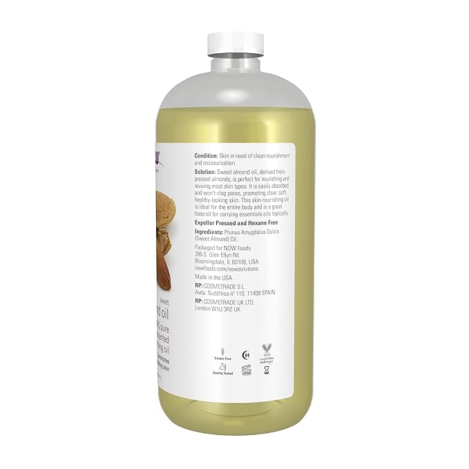 NOW Foods Solutions, Sweet Almond Oil, 100% Pure Moisturizing Oil, Promotes - Image 2