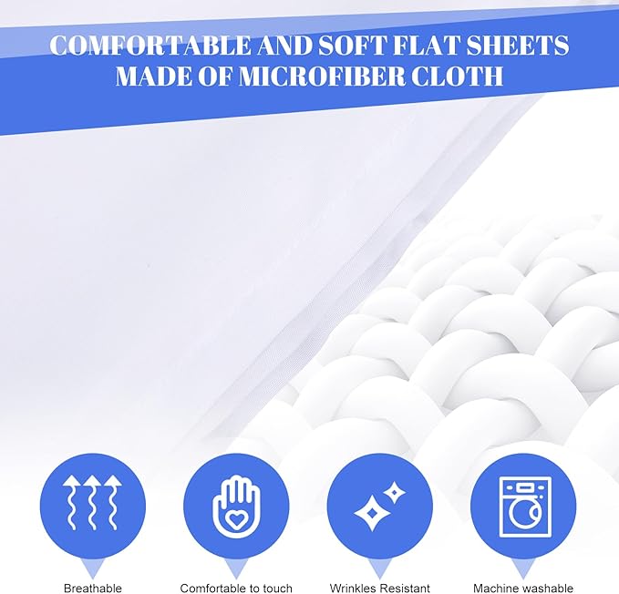 Preboun 10 Pack Queen Flat Sheets 102'' x 105'' Soft Microfiber Sheets Bulk - Image 3