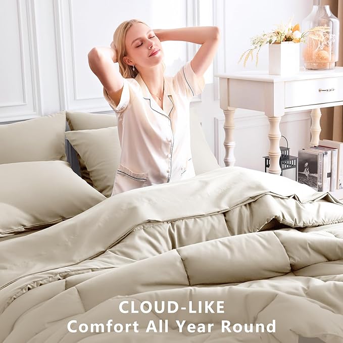 CozyLux California King Comforter Sets Oatmeal, 7 Pieces Cal King Bed in a Bag - Image 4