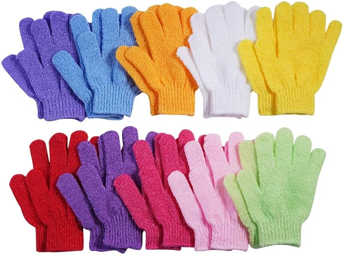 10 Pairs Exfoliating Gloves, Made of 100% Nylon, 10 Colors Double Sided by WelcometoCVNDKN