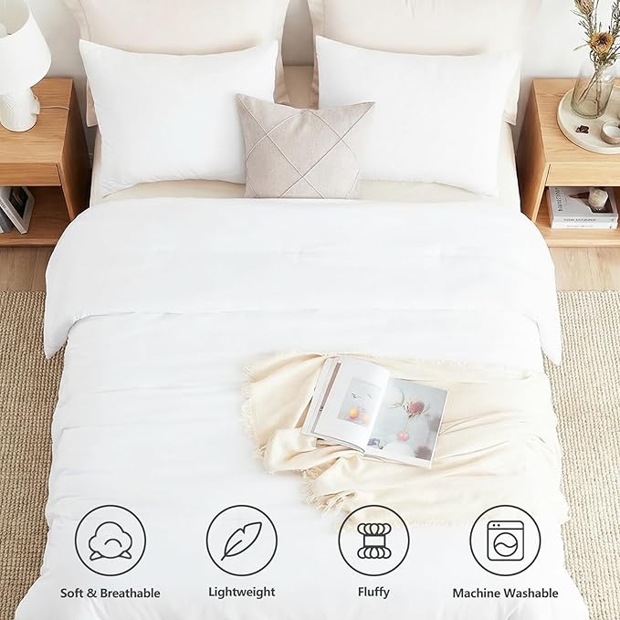 CozyLux Oversized Queen Comforter Set White, 3 Pieces 98x98 Solid Breathable - Image 4