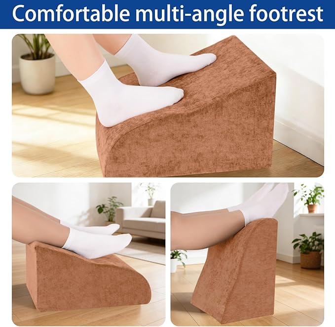 Opuvidity Foot Rest for Under Desk at Work, Ergonomic Under Desk Footrest with Washable Cover for Office, Home & Gaming Leg Elevation Pillow Brown