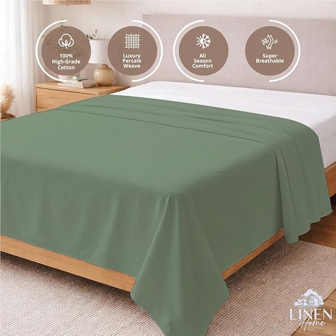 Linen Home 100% Cotton Percale 1 Flat Sheet, Twin Size - Image 3