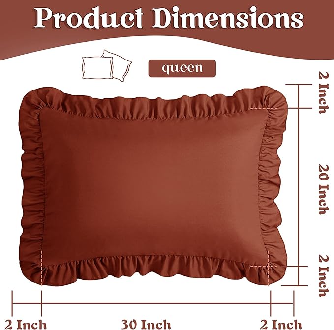 KKJIAF Ruffle Pillow Cases Queen Size Set of 2, Ruffled Pillow Covers - Image 3