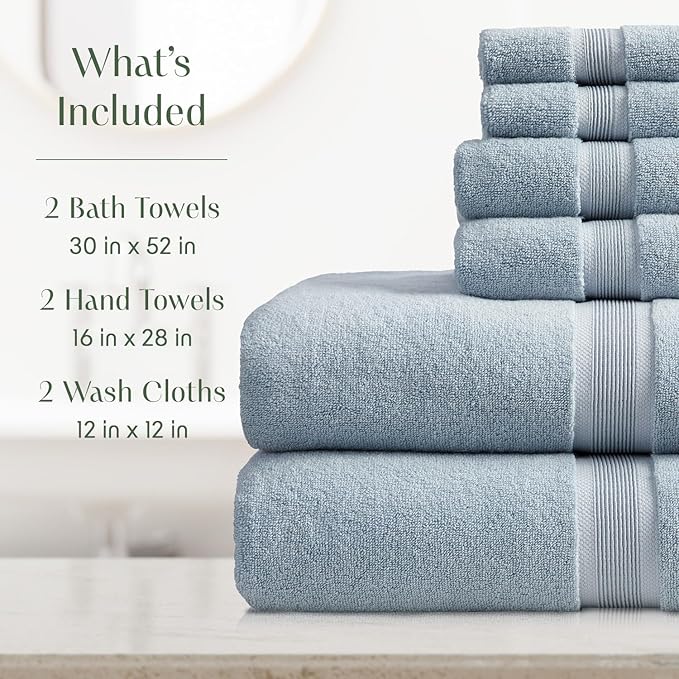 Springtree Home Luxury Bamboo Rayon Bath Towel Set 6 Piece Set | 35% Bamboo - Image 2
