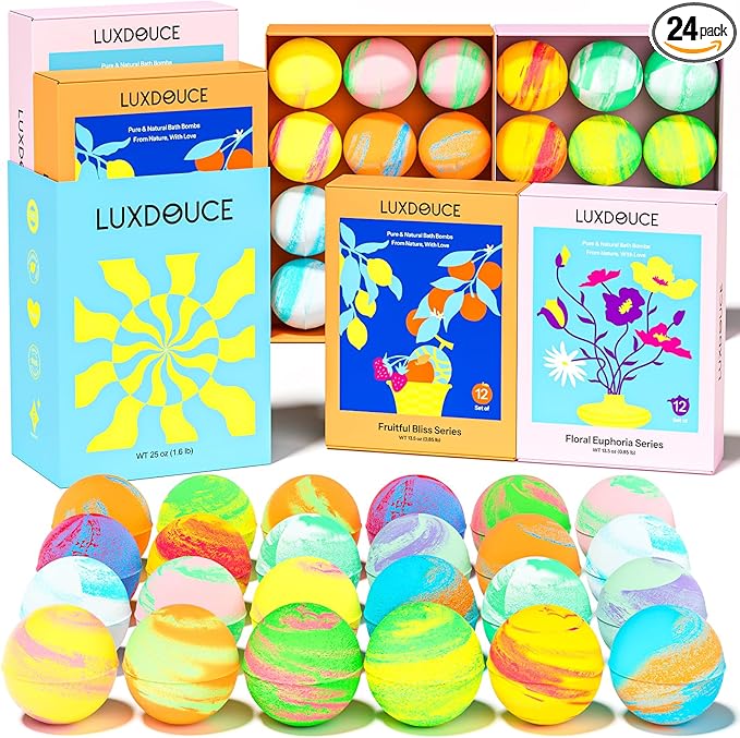 Bath Bombs Gift Se, 24 Pack Bubble Bombs by LUXDOUCE