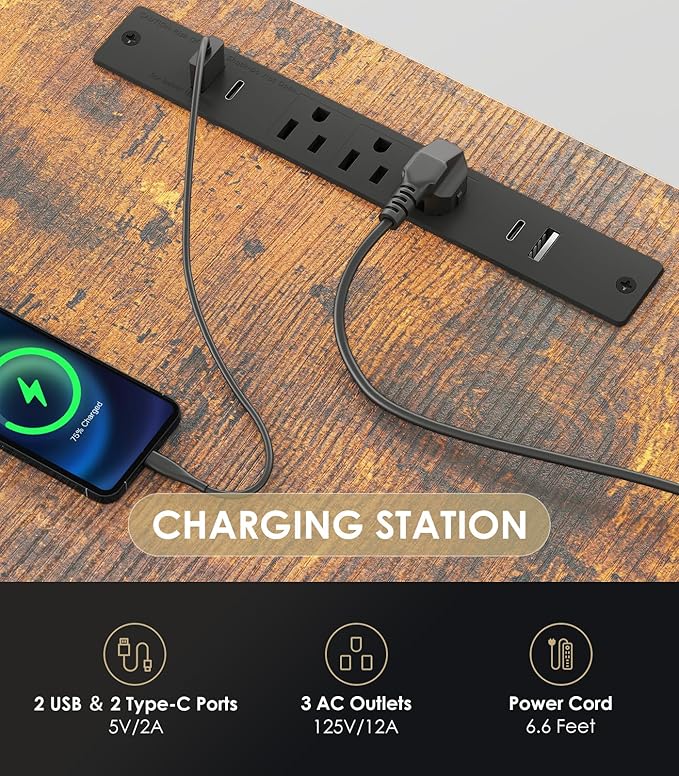 OffiGo 71 Inch Executive Electric Standing Desk, Height Adjustable Desk with Power Outlet & 1.38" Thick 3-Piece Desktop, Sit Stand Computer Desk for Home, Office, Conference Room, Rustic Brown