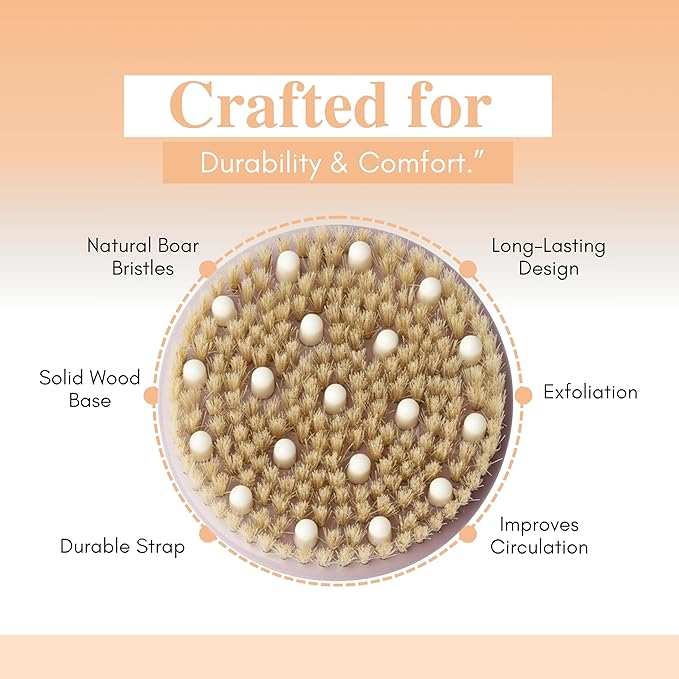 2 in 1 Dry Brushing Body & Face Contour Brush Set – Natural Boar Bristle Body - Image 3