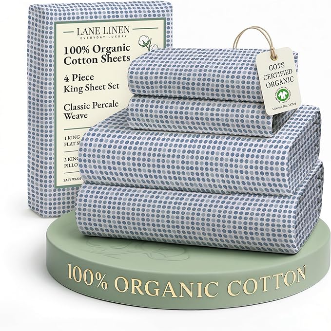 LANE LINEN 100% Organic Cotton Printed King Size Bedding Sheets & Pillowcases by LaneLinen