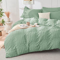 HYMOKEGE Sage Green Duvet Cover Queen Size, Ultra Soft 3-Piece Seersucker Duvet by HYMOKEGE