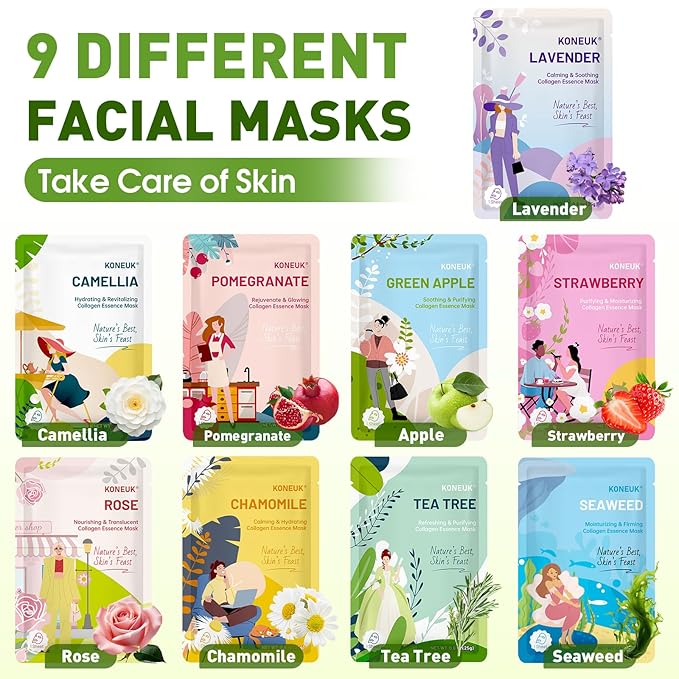 KONEUK 72 Pack Bulk Hydrating Face Masks Skincare, Collagen Sheet Face Mask - Image 4