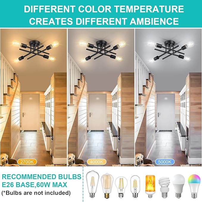 SunRider Industrial 4-Light Semi Flush Mount Ceiling Light Fixture, Indoor - Image 3