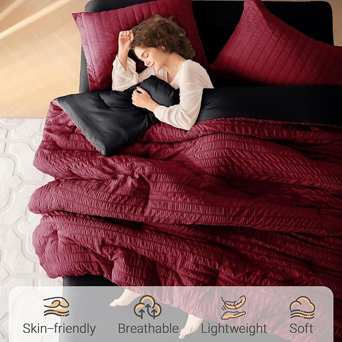 MUXHOMO 7 Pieces King Comforter Set, Seersucker Bed in a Bag King Size - Image 2